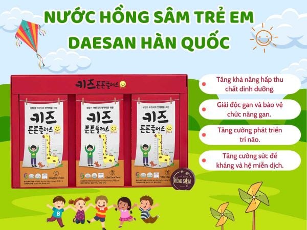 Tác dụng của nước hồng sâm cho bé Hàn Quốc Daesan Korea Ginseng.