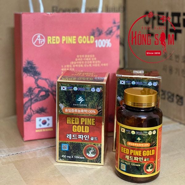 Hình ảnh tinh dầu thông đỏ Red Pine Gold lọ 100 viên chính hãng Hàn Quốc.