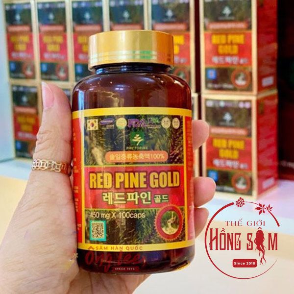 Hình ảnh tinh dầu thông đỏ Red Pine Gold lọ 100 viên chính hãng Hàn Quốc.