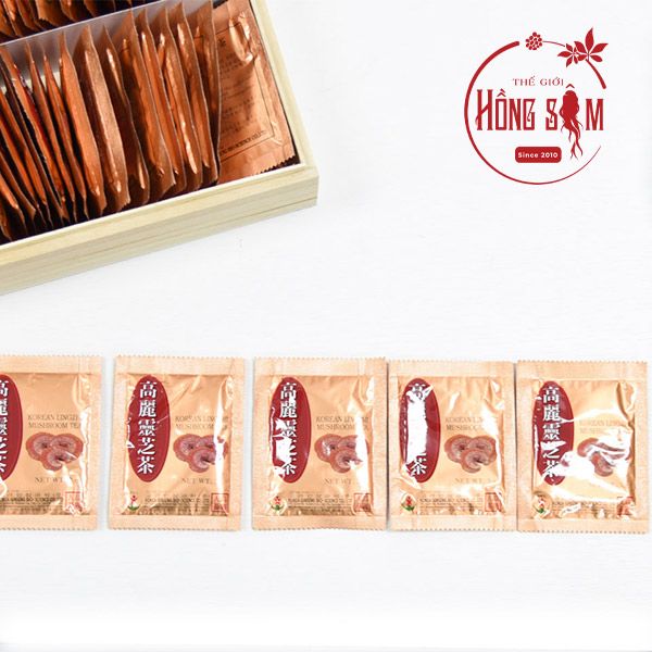 Hình ảnh trà linh chi Bio ApGold hộp gỗ 100 gói * 3g chính hãng Hàn Quốc.