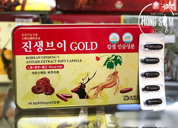 Hộp 60 viên hồng sâm nhung hươu linh chi Dongwon chính hãng Hàn Quốc.