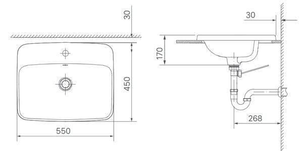 Bản vẽ kỹ thuật chậu rửa mặt Lavabo INAX AL-2398VEC 3 Lỗ