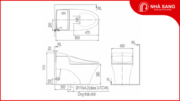 Bản vẽ kỹ thuật bồn cầu 1 khối