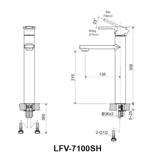 Bản vẽ kỹ thuật vòi rửa nóng lạnh Inax LFV-7100SH