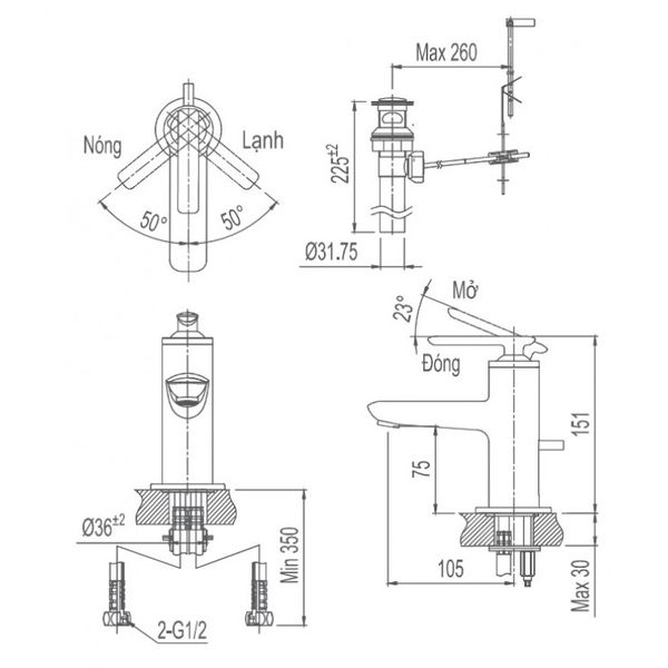 Bản vẽ kỹ thuật vòi chậu lavabo Inax LFV-4102S