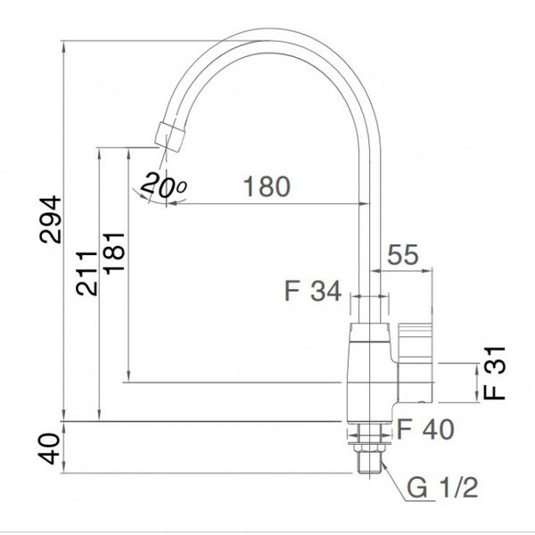 Bản vẽ kỹ thuật vòi chậu nước lạnh INAX SFV-21