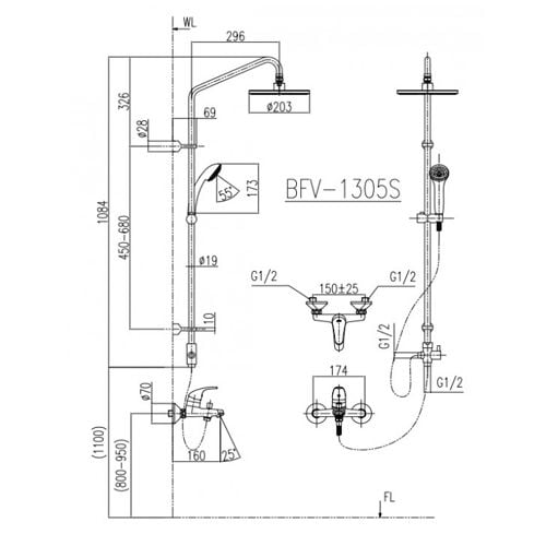 Vòi Sen Tắm Cây INAX BFV-1305S Nóng Lạnh Nhật Bản