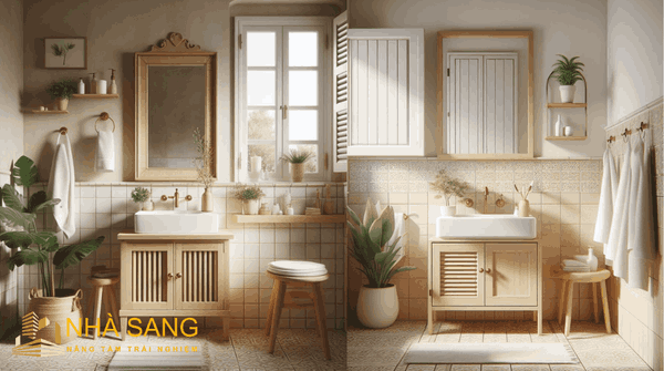 Phòng tắm mang đậm dấu ấn của Địa Trung Hải với sự hài hòa giữa cổ điển và hiện đại