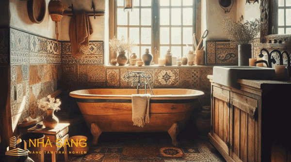 Thiết kế nội thất Rustic cho phòng tắm gần gũi thiên nhiên