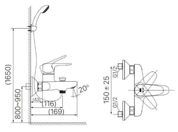 Bản vẽ thiết kế của sen tắm Inax BFV-1113S-1C nóng lạnh
