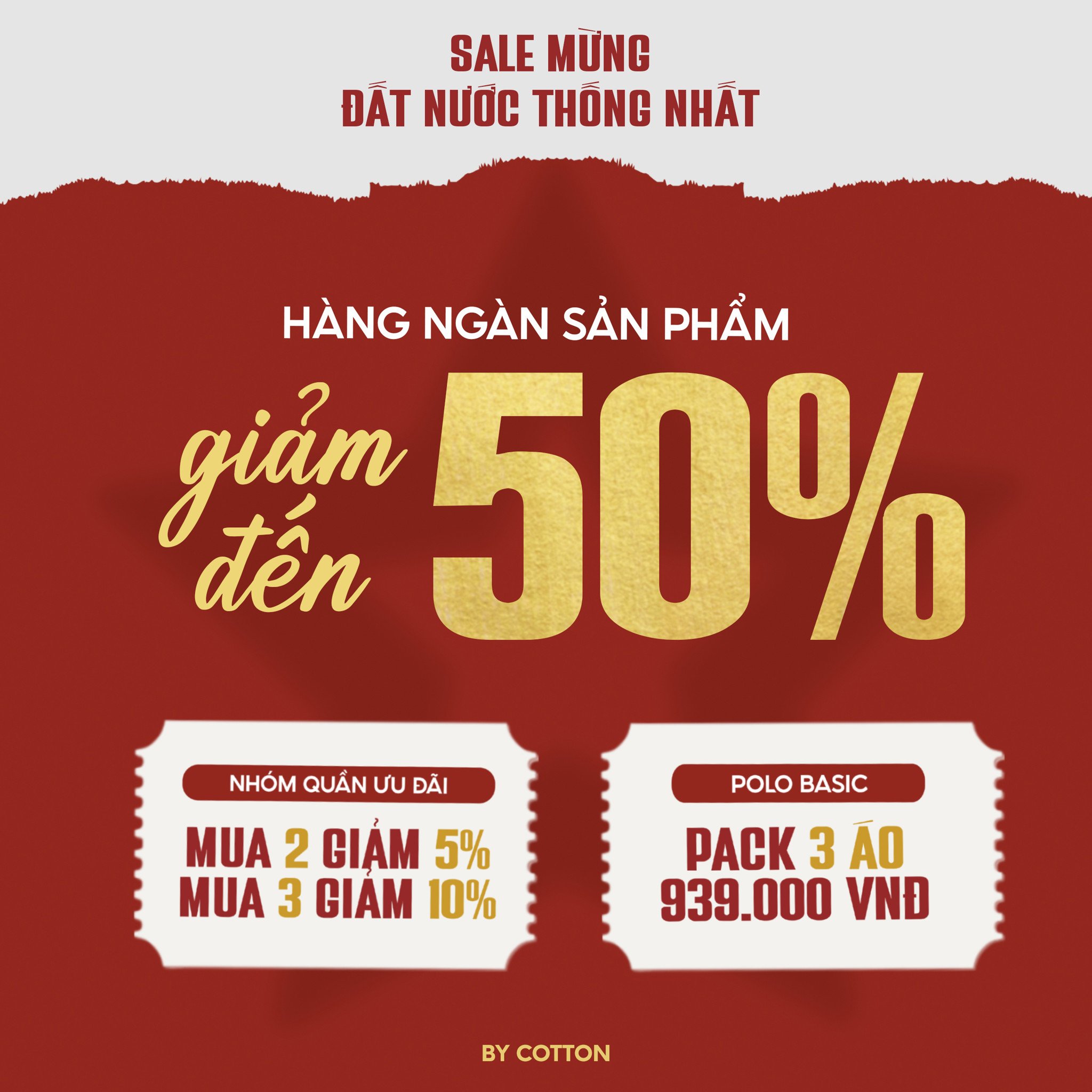 SALE MỪNG ĐẤT NƯỚC THỐNG NHẤT 50 NĂM - BY COTTON GIẢM GIÁ ĐẾN 50%