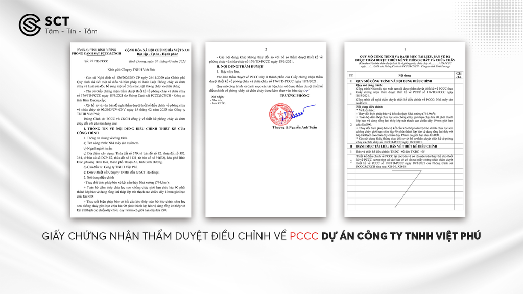 SCT HOLDING Chúc Mừng Công Ty Việt Phú Nhận Giấy Chứng Nhận Thẩm Duyệt Điều Chỉnh Về PCCC