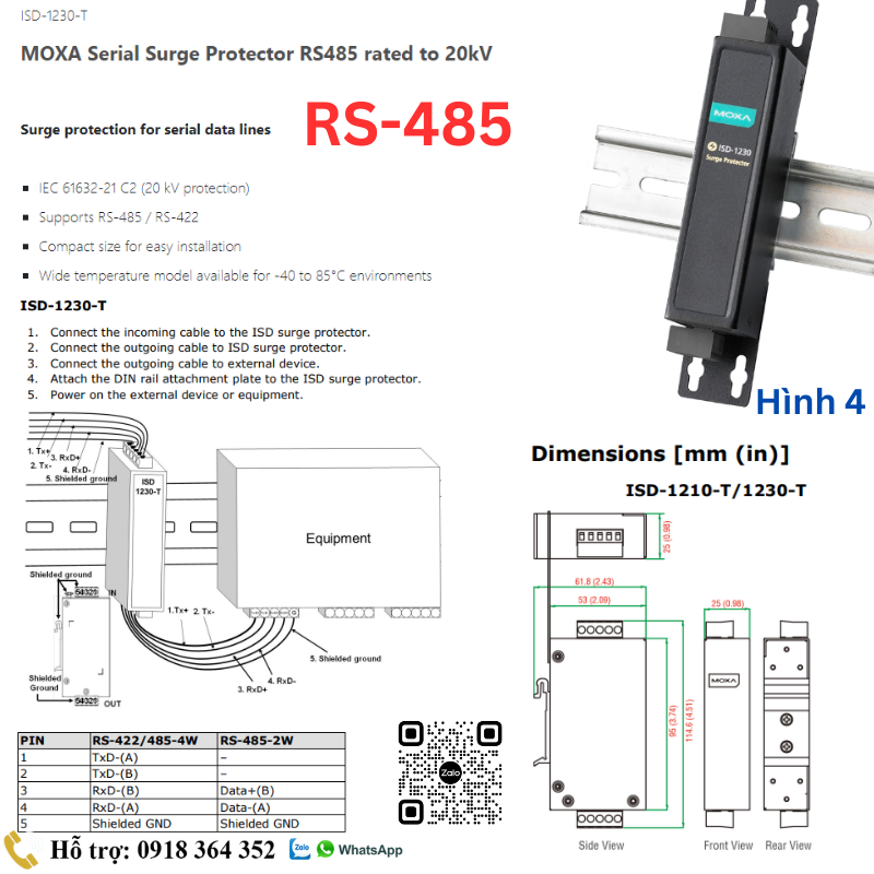 Thiết bị chống xung/sét lan truyền cổng nối tiếp RS232/485/422 Moxa