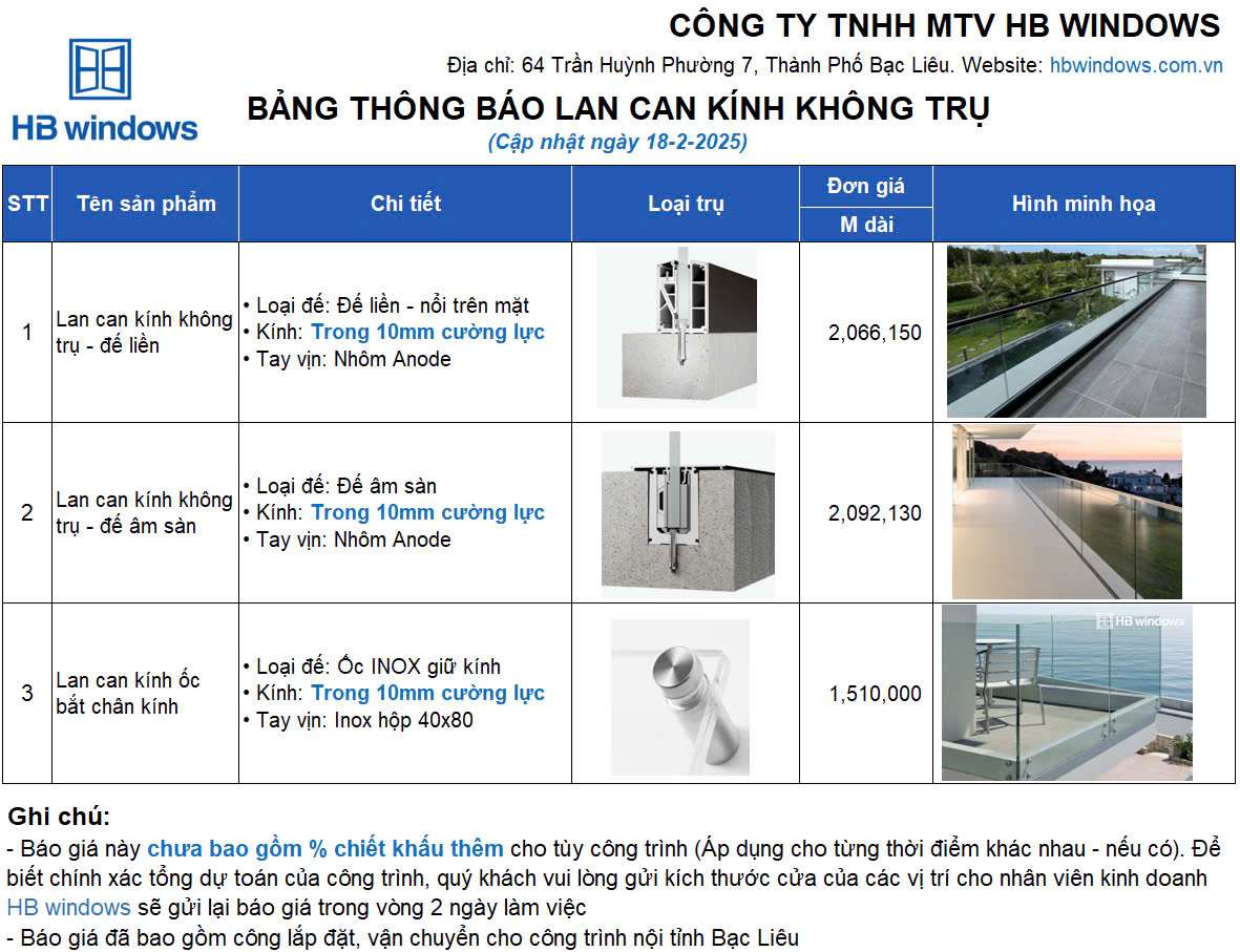 Lan can kính không trụ