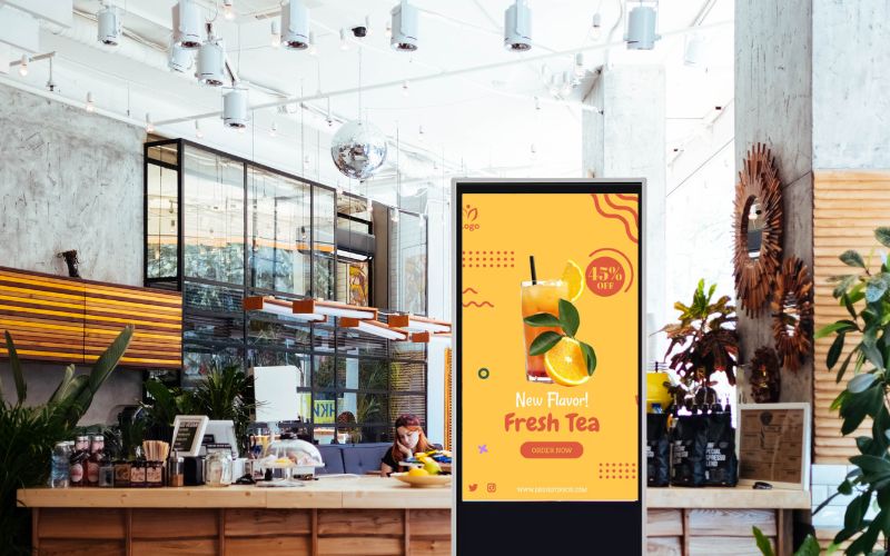 màn hình quảng cáo chân đứng trà chanh quán cafe