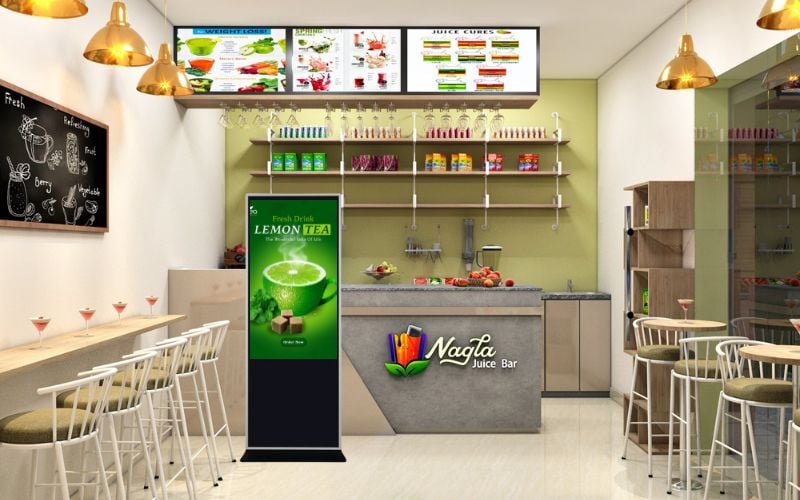 màn hình quảng cáo chân đứng trà chanh quán cafe
