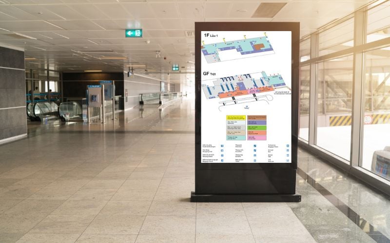màn hình LCD quảng cáo chân đứng sân bay