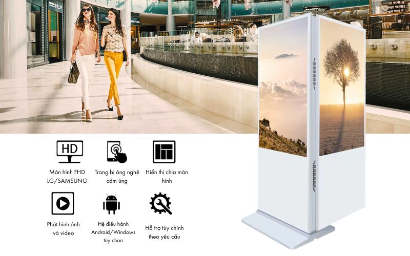 tính năng của màn hình quảng cáo chân đứng 2 màn hình
