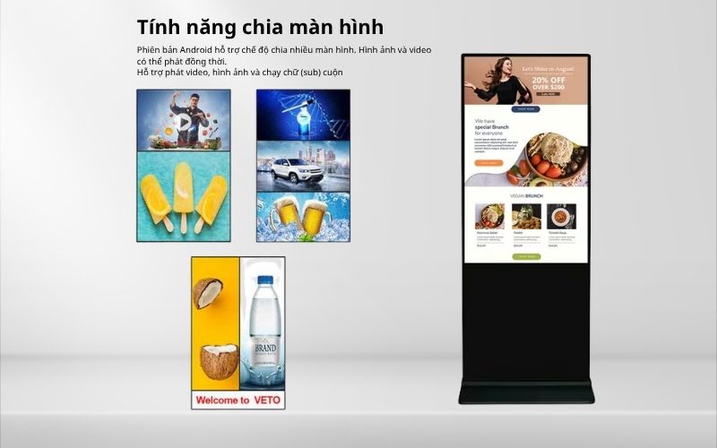 màn hình quảng cáo chân đứng 42 inch chia màn hình
