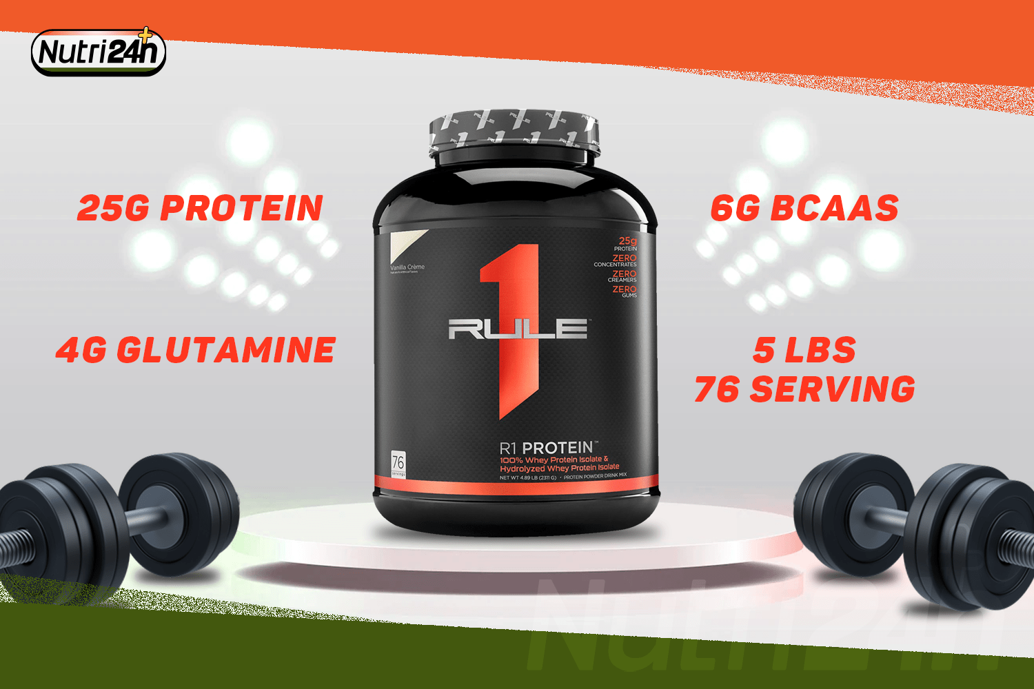 Rule 1 R1 Protein, Vanilla Creme - 5.03 lbs Powder - 25g Whey Isolate &  Hydrolysate + 6g BCAAs - 76 Servings