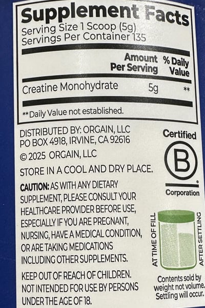 Orgain Micronized Creatine Monohydrate 