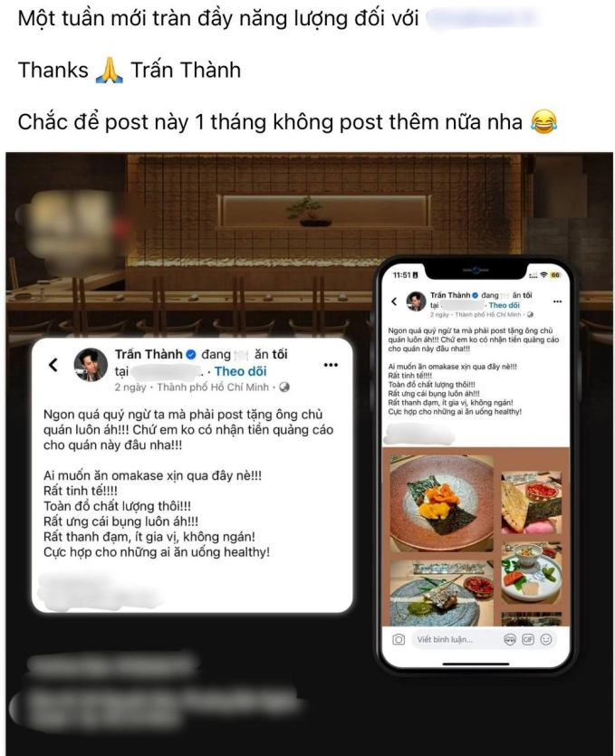 Quán Omakase dính ồn ào xóa ảnh liên quan đến Trấn Thành