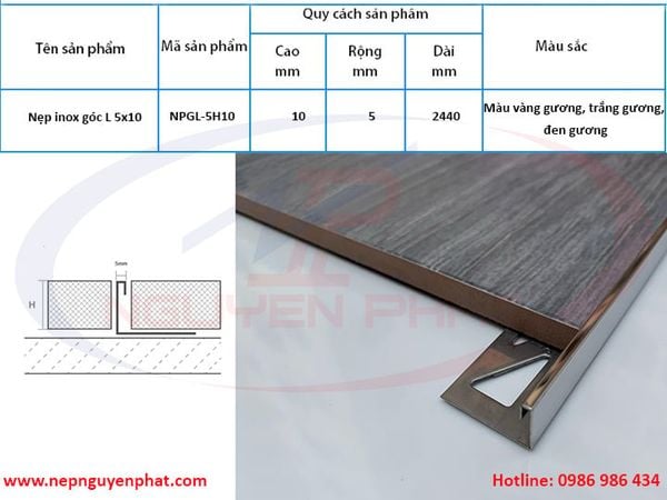 Nẹp inox ốp góc L5x10