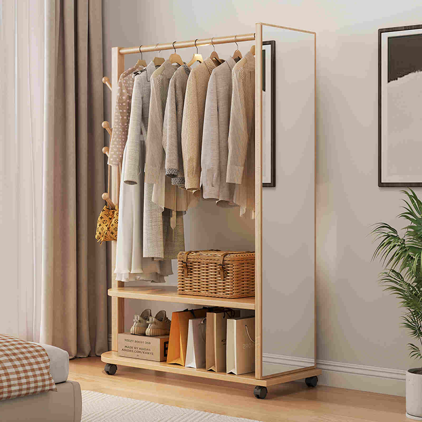 Giá treo quần áo kết hợp gương tiện lợi
