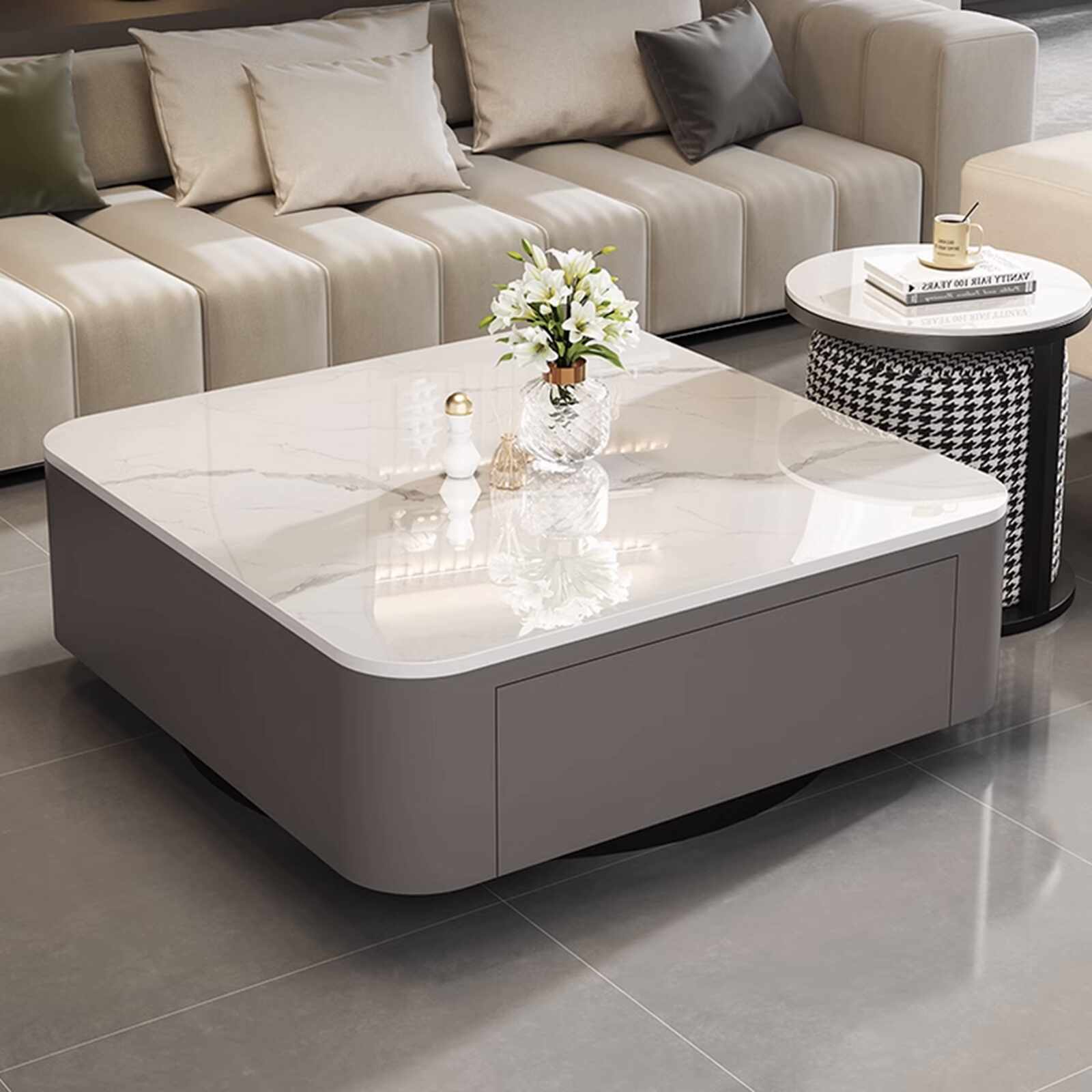 Bàn trà sofa TC xám vân đá nhỏ gọn