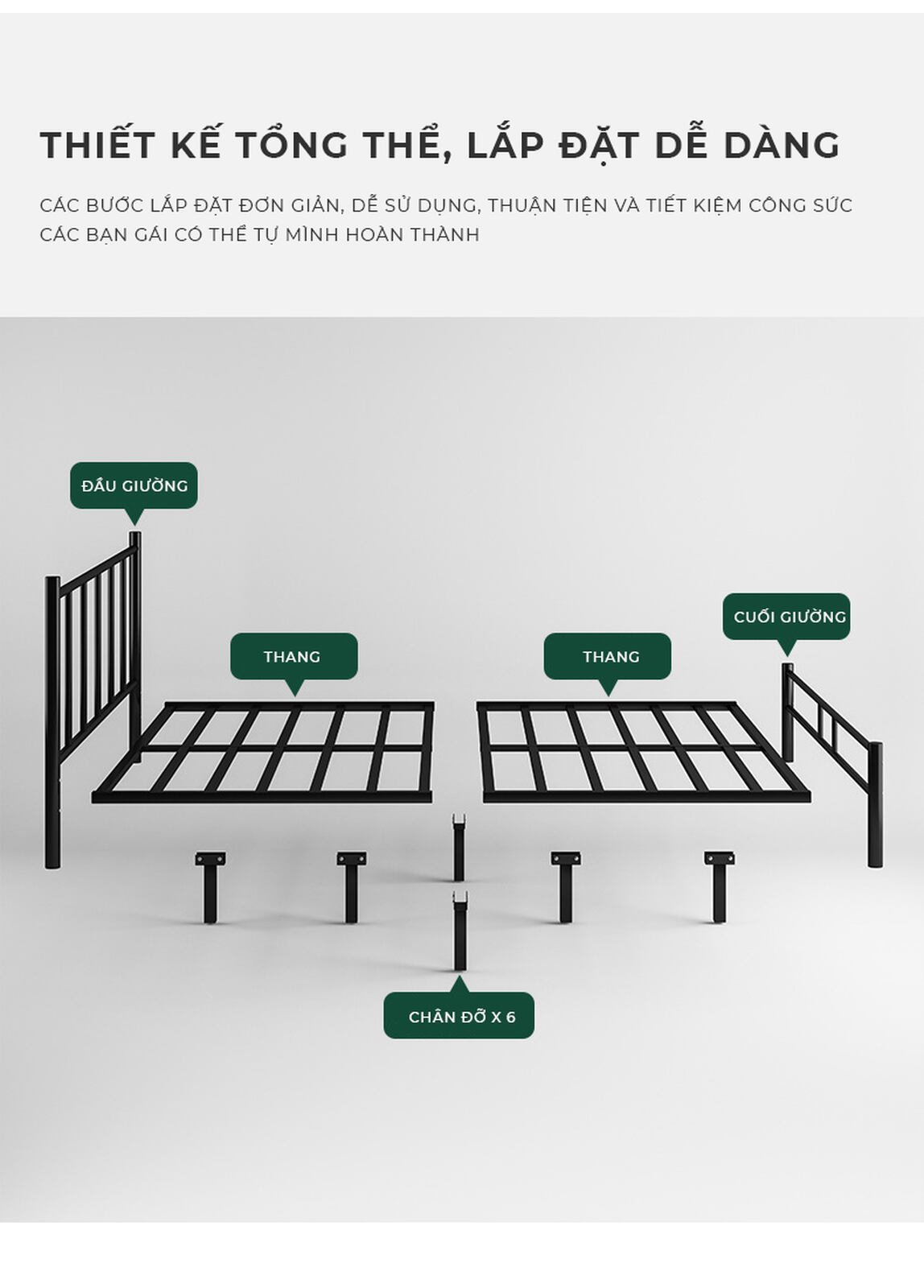 Giường sắt khung đen 1m6x2m
