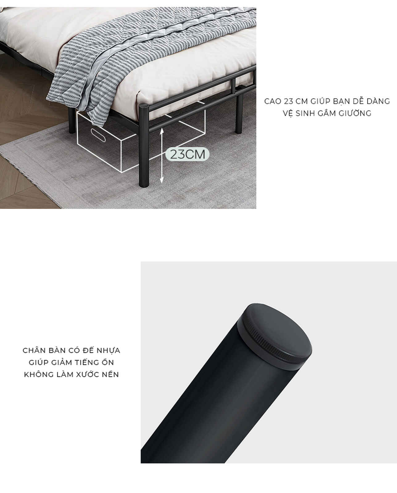 Giường sắt khung đen 1m6x2m