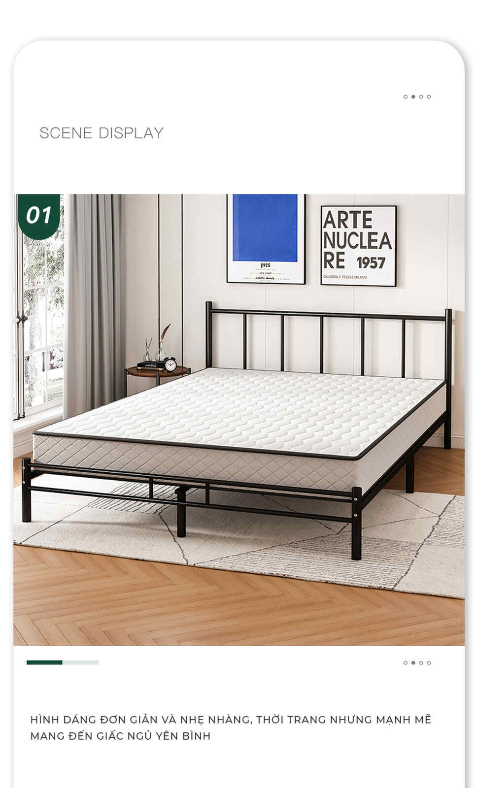 Giường sắt khung đen 1m6x2m