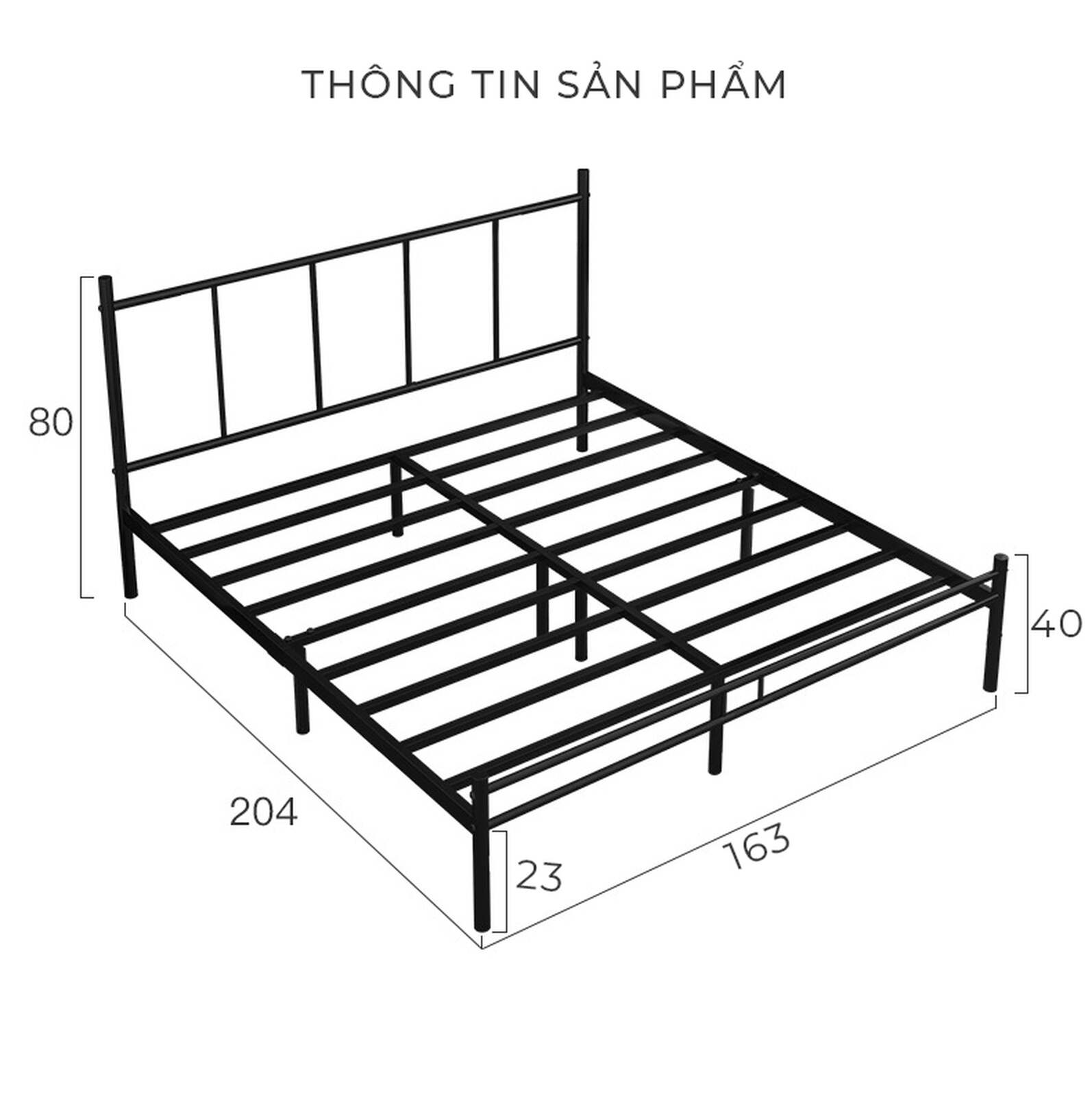 Giường sắt khung đen 1m6x2m