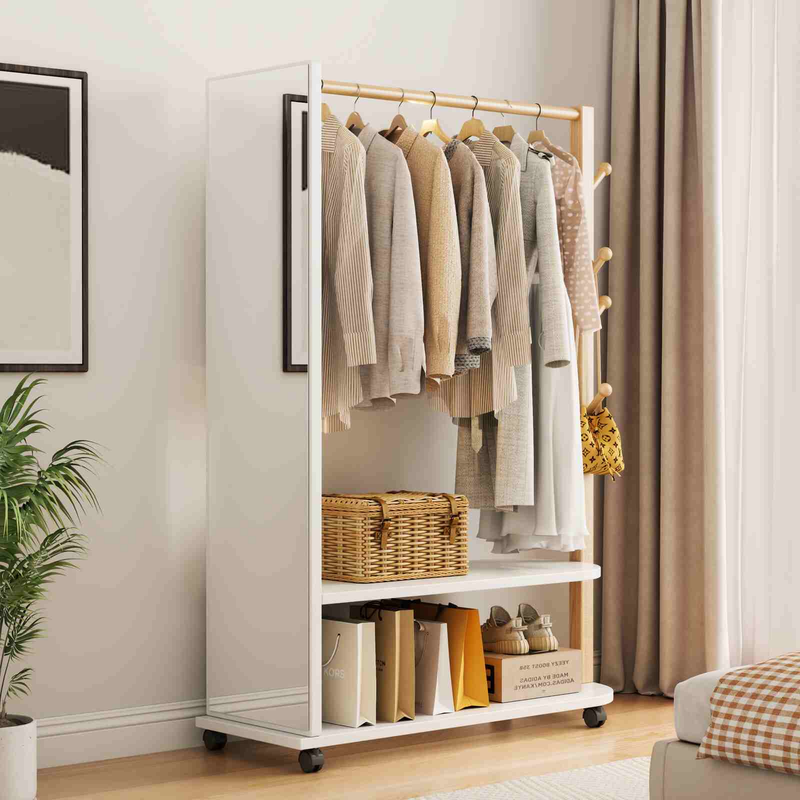 Giá treo quần áo kết hợp gương tiện lợi