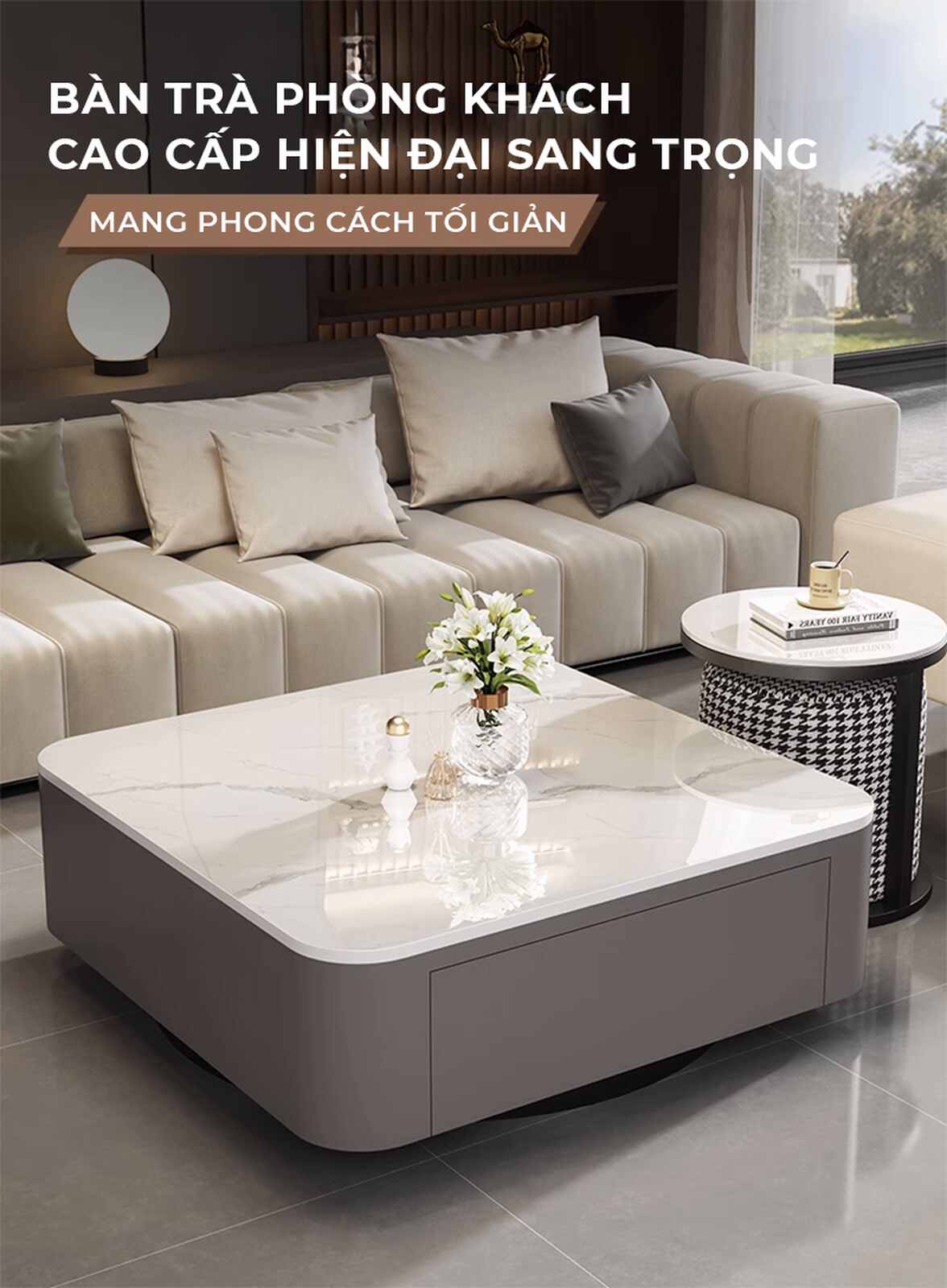 Bàn trà sofa TC xám vân đá nhỏ gọn