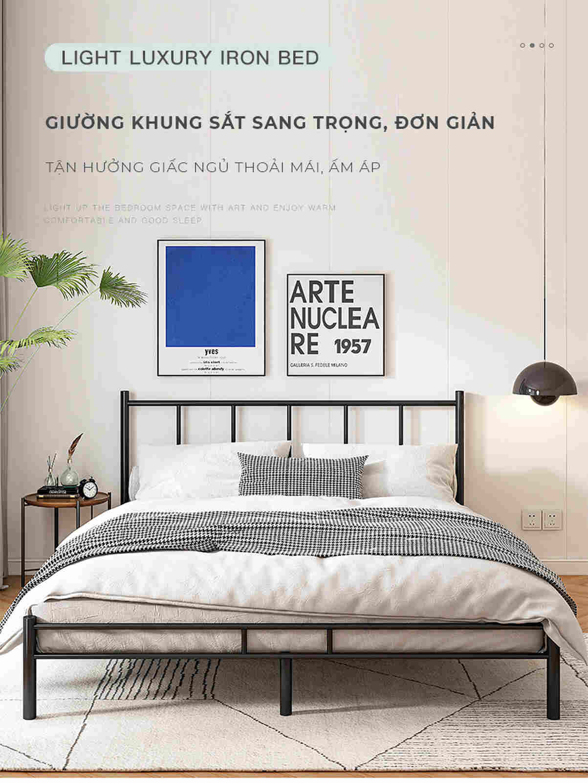 Giường sắt khung đen 1m6x2m