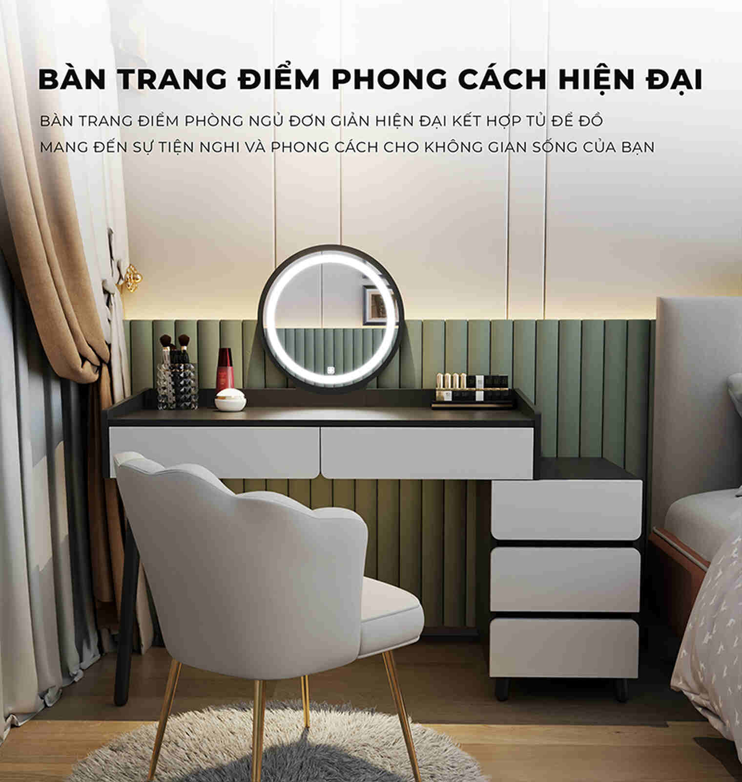 Bàn trang điểm đen trắng hiện đại