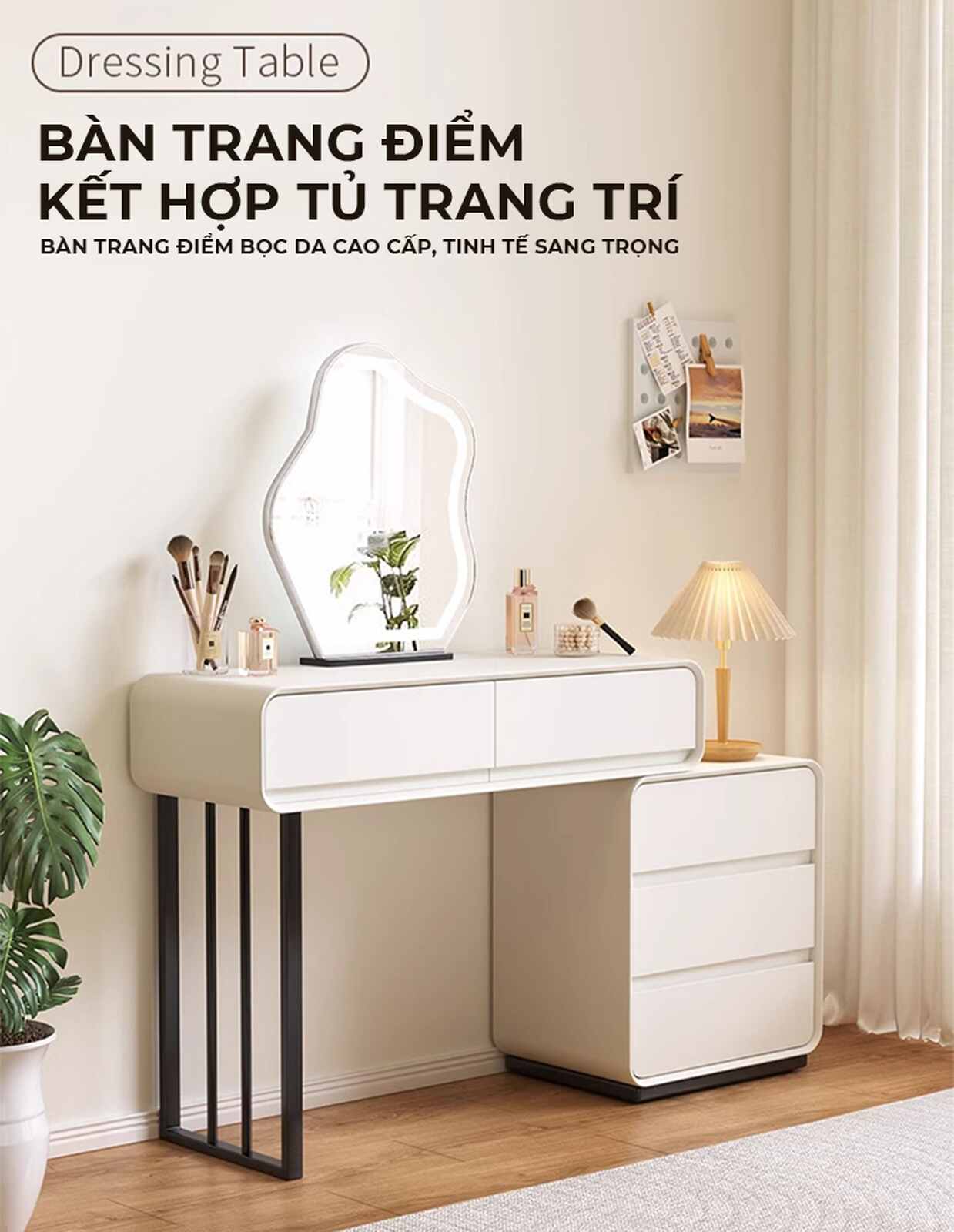 Bàn trang điểm TC chân sắt đen gỗ trắng