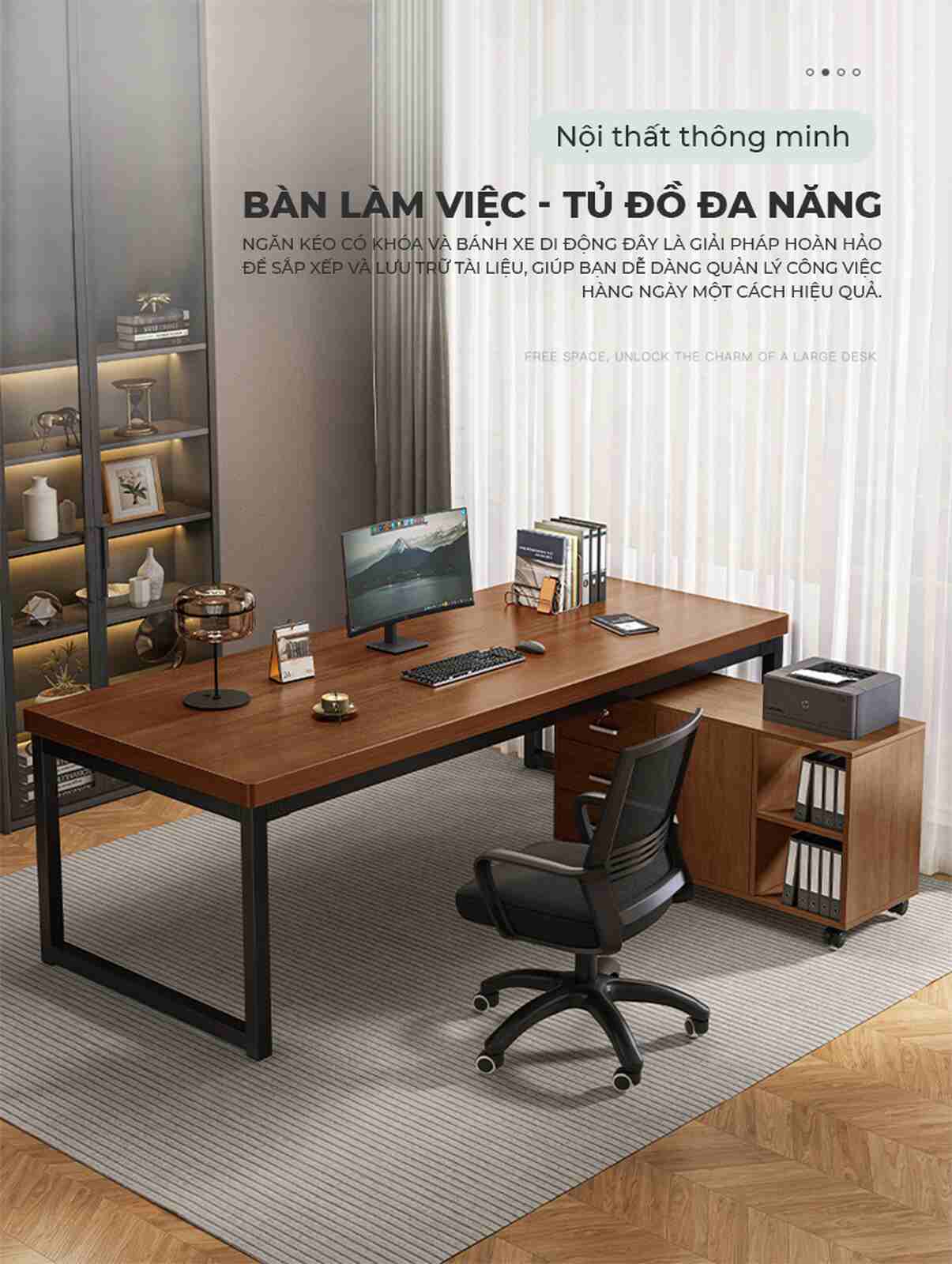 Bàn làm việc thông minh kết hợp tủ hồ sơ di động