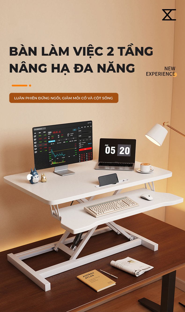 Bàn làm việc nâng hạ 2 tầng