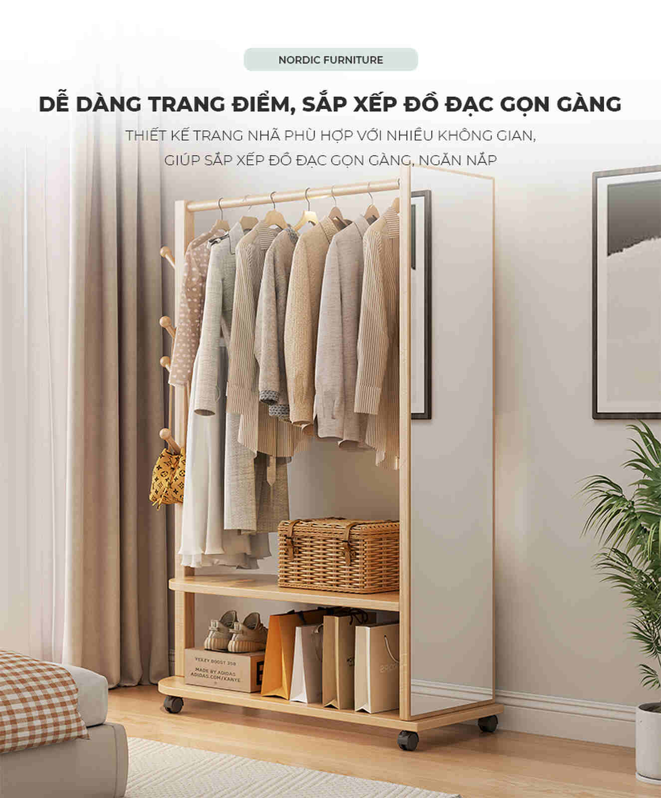 Giá treo quần áo kết hợp gương tiện lợi