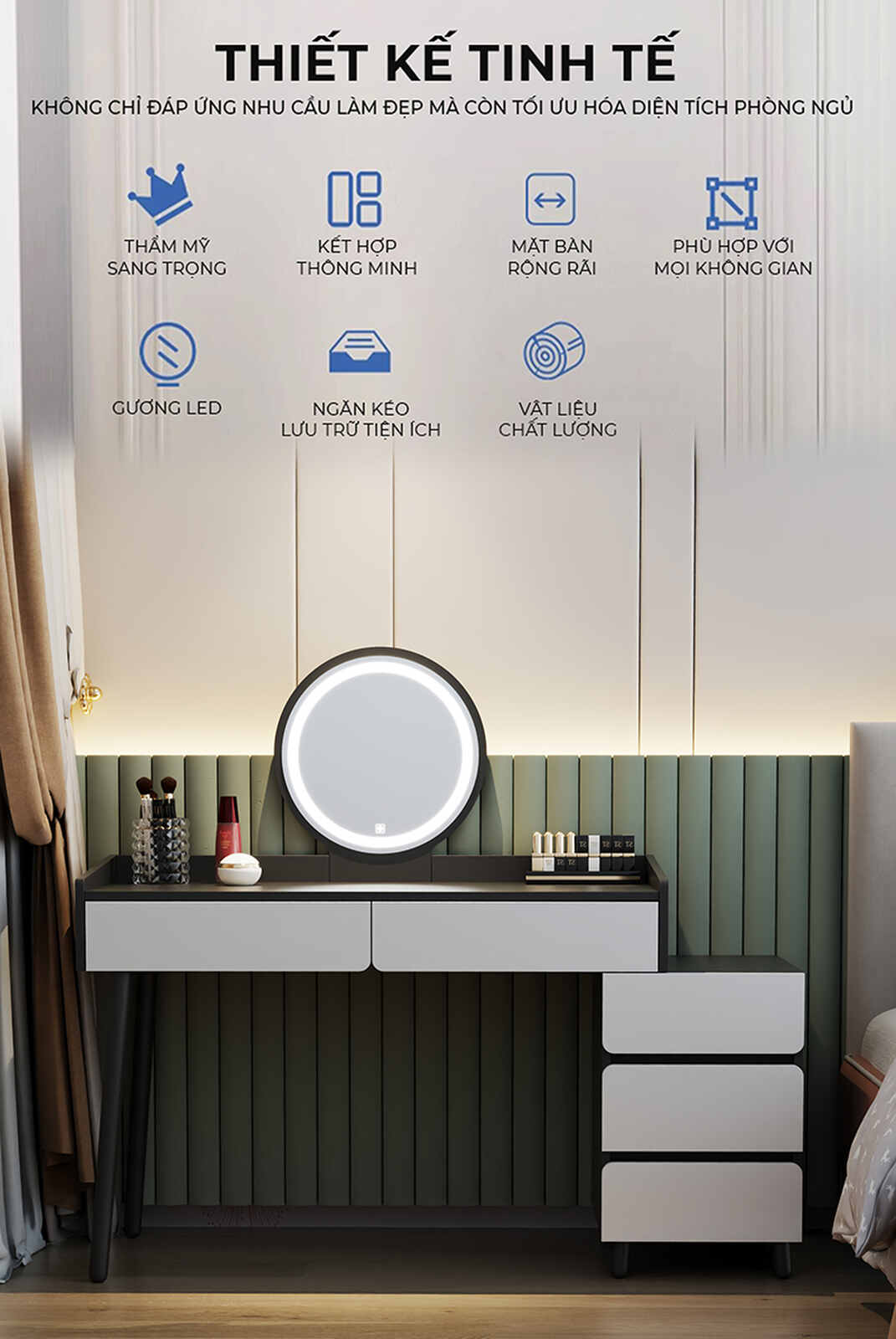 Bàn trang điểm đen trắng hiện đại