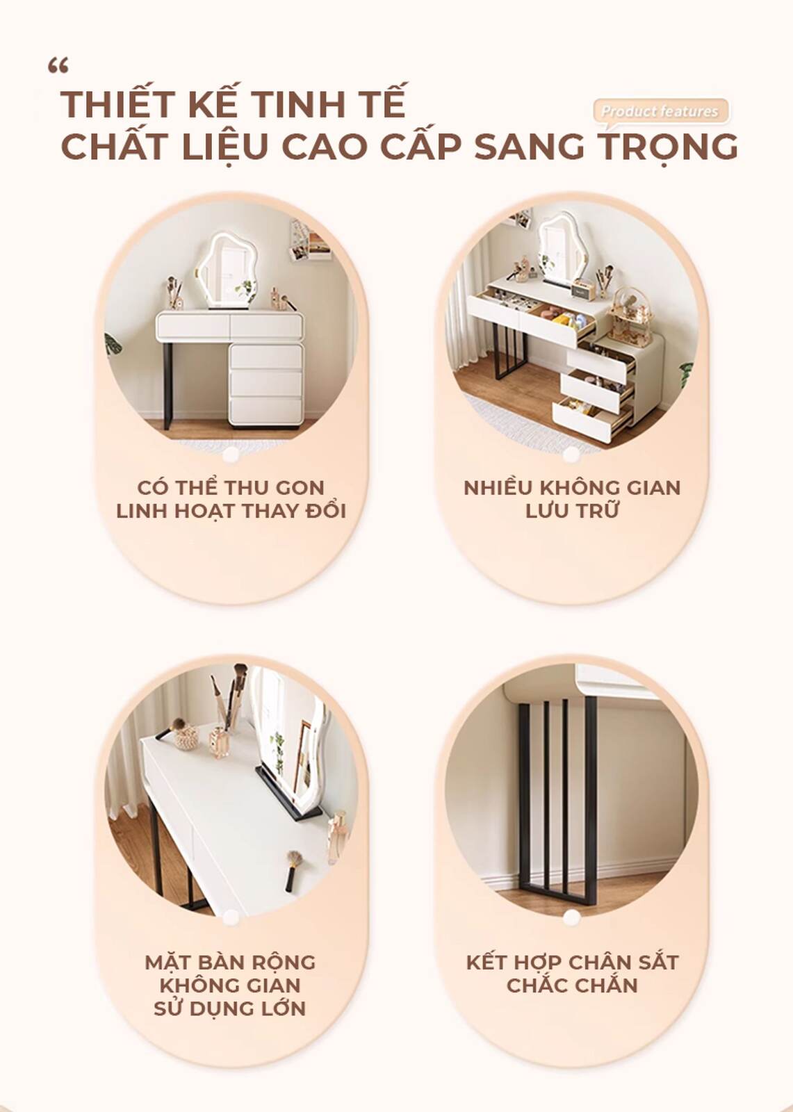 Bàn trang điểm TC chân sắt đen gỗ trắng