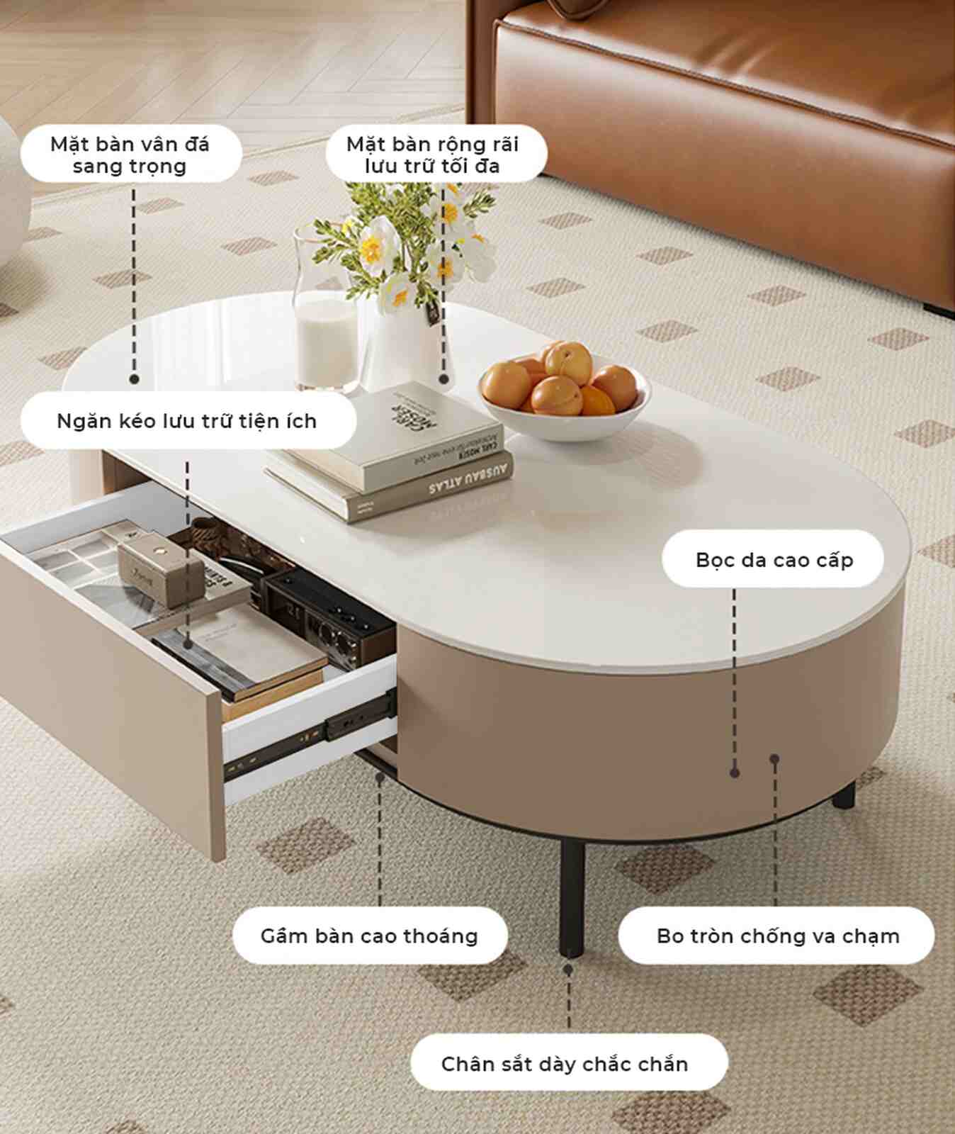Bàn trà sofa chân sắt tròn