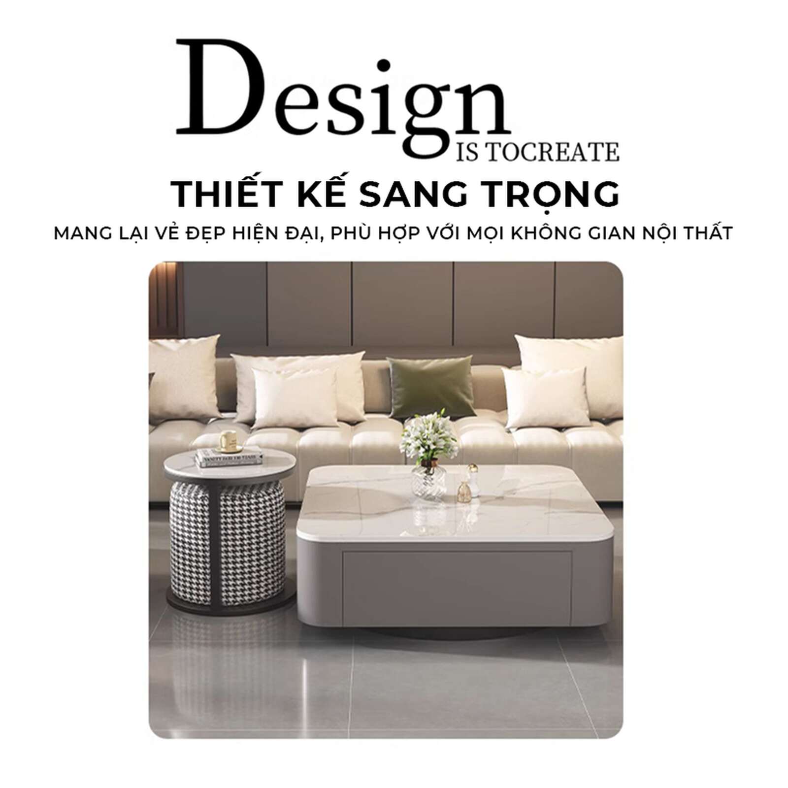Bàn trà sofa TC xám vân đá nhỏ gọn