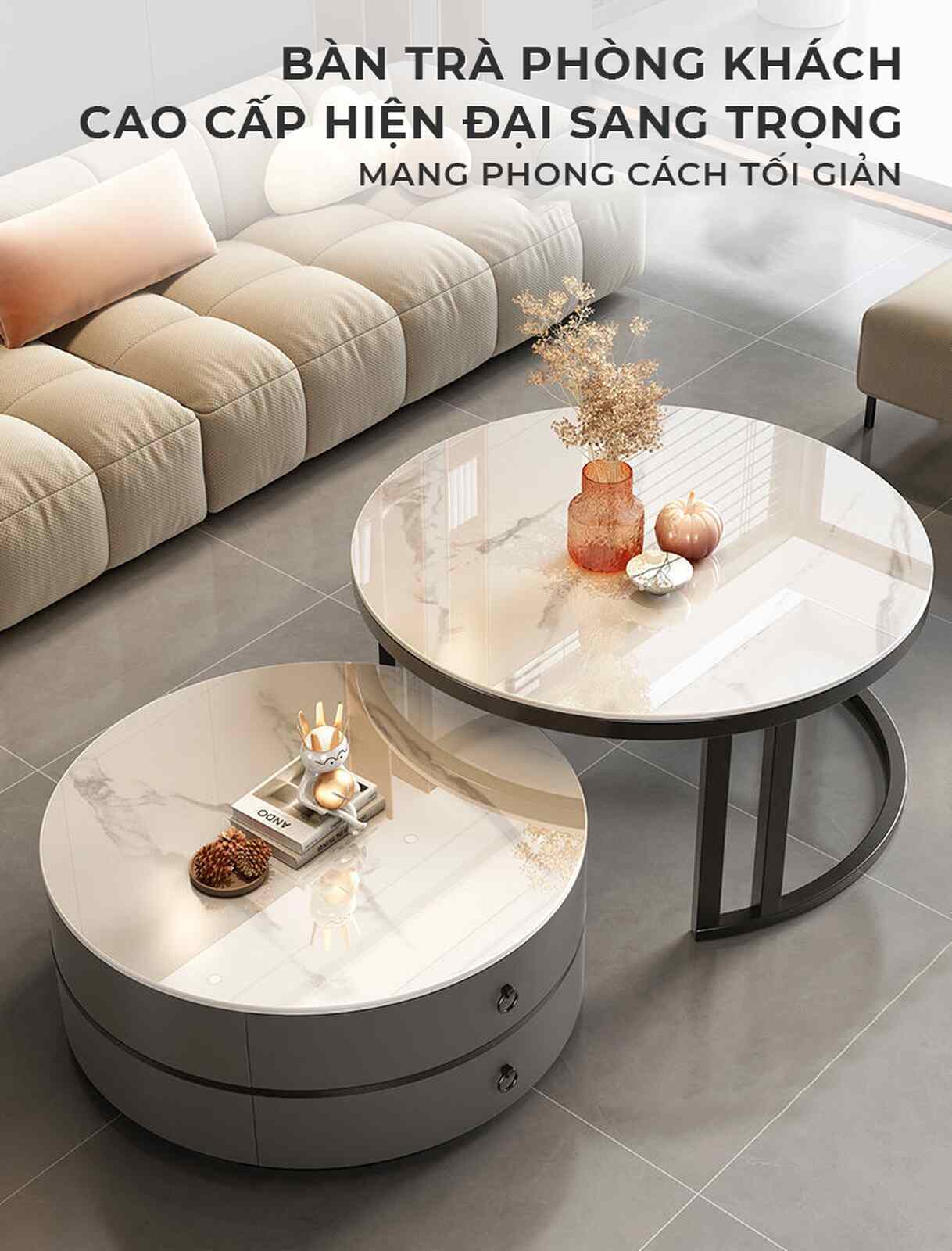 Bàn trà sofa tròn TC khung đen