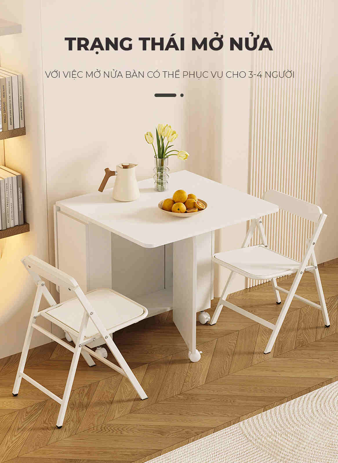 Bàn ăn thông minh gấp gọn màu trắng
