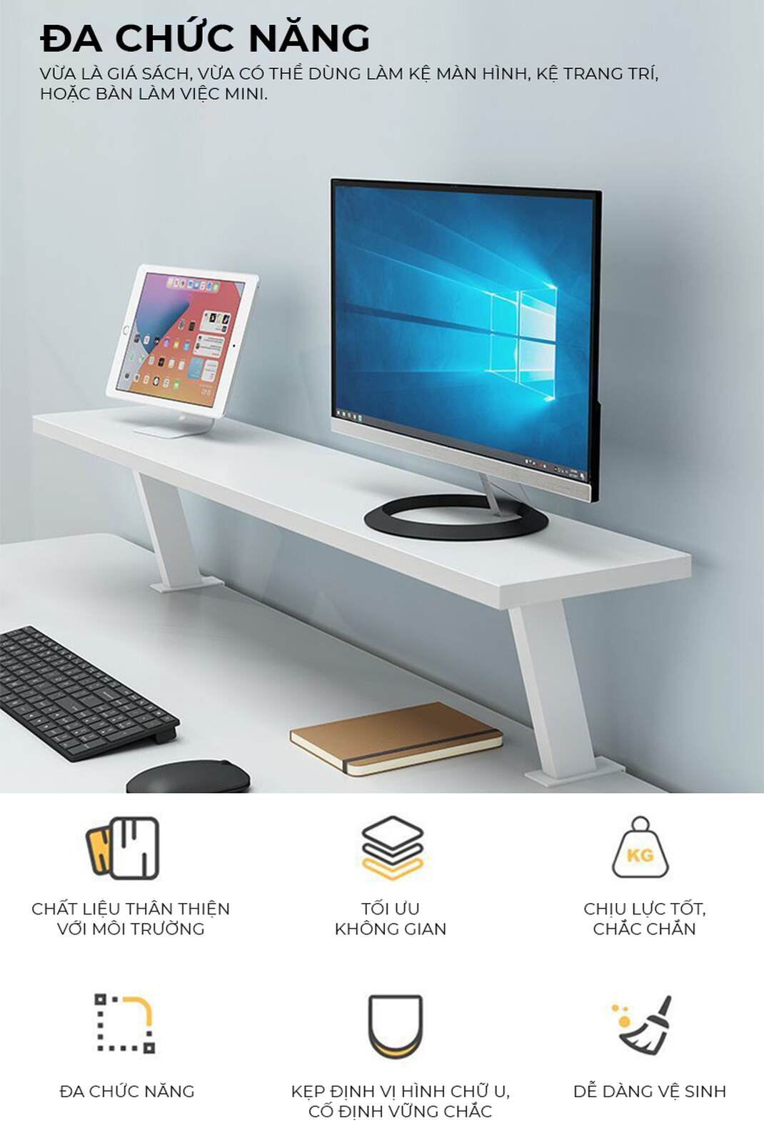 Kệ Màn Hình Trắng IGA Tối Giản