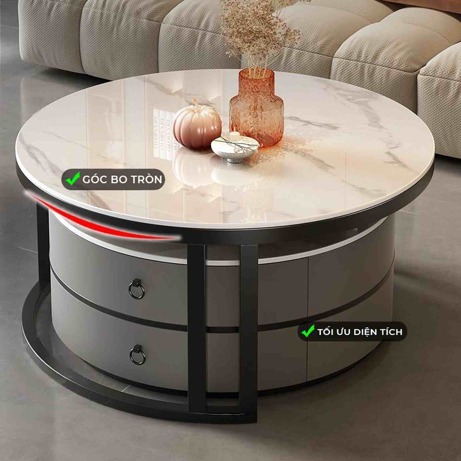 Bàn trà sofa tròn TC khung đen