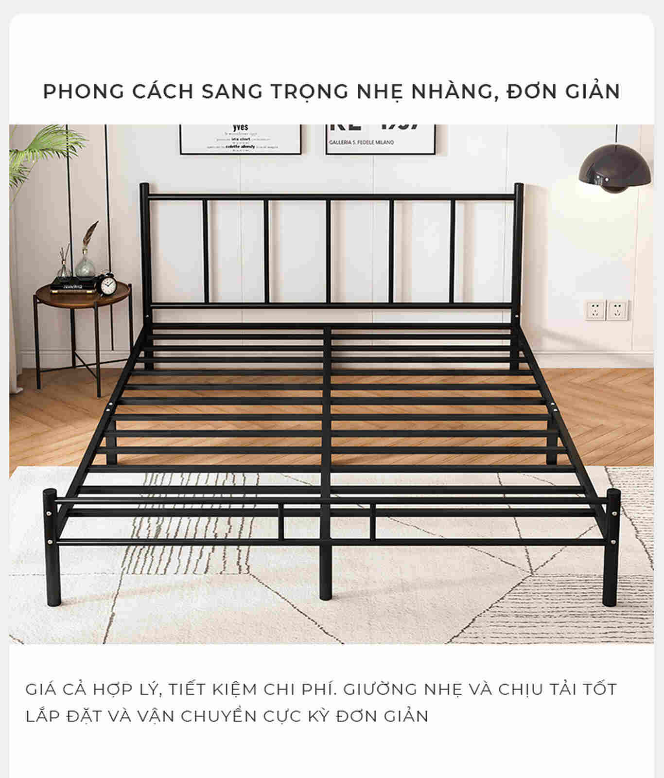 Giường sắt khung đen 1m6x2m